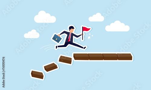 Surviving and thriving in crisis requires taking risks with courage and confidence to achieve targets. Efforts to overcome challenges are akin to a businessman leaping across a collapsing bridge