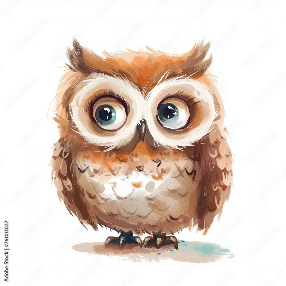 Obraz premium Cute Funny Cartoon Owl, Illustration for Children Book, Generative AI
