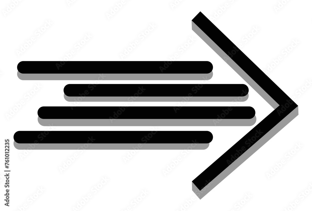 Minimalist right arrow in black with shadow. Minimalist right arrow in black with shadow.