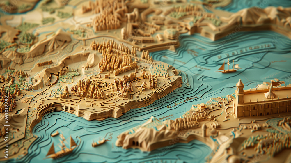 Ancient map. Paper quilling. Cut paper. Paper art. 3D map of a world. Ancient map. Paper quilling. Cut paper. Paper art. 3D map of a world.