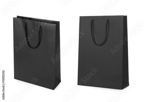 Black paper bag isolated on white, different sides