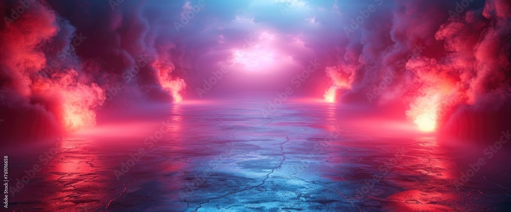 ภาพประกอบสต็อก 3d render abstract violet blue neon background dark ...