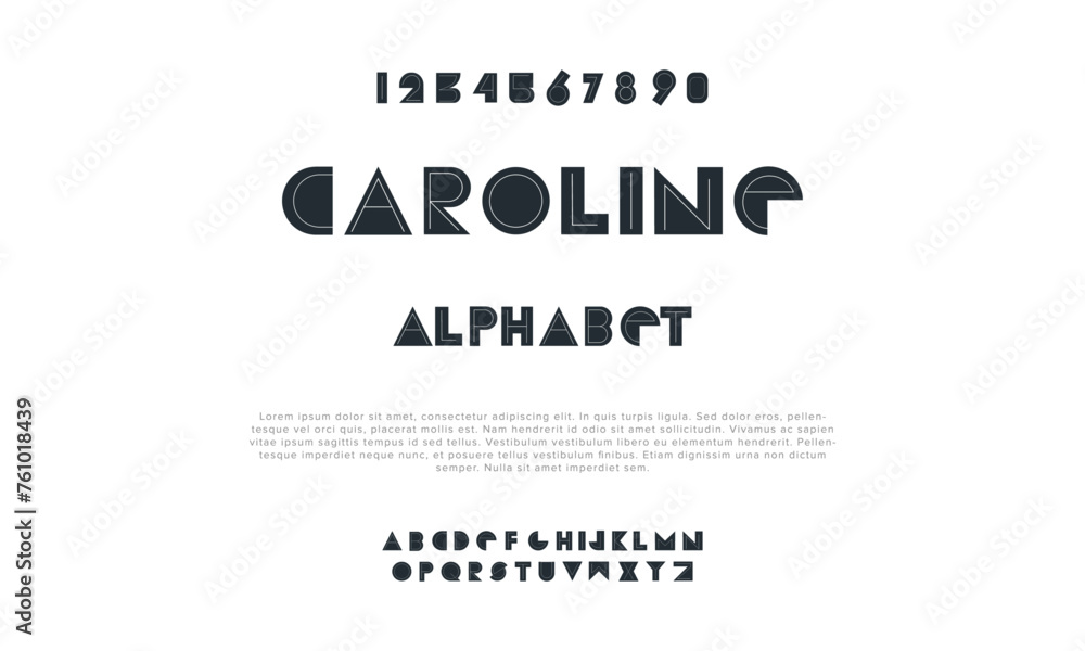 Caroline creative geometric modern urban alphabet font. Digital abstract futuristic, fashion, sport, minimal technology typography. Simple numeric vector illustration
