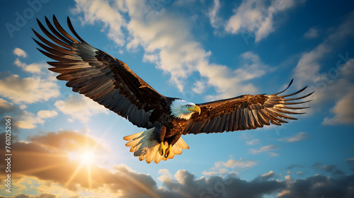 Majestic Eagle Soaring High in the Clear Blue Sky : A Display of Freedom and Dominance © Lottie