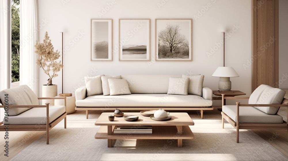 Interior of modern living room with sophisticated palette and background Interior of modern living room with sophisticated palette and background