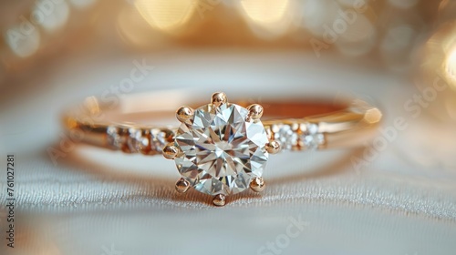 Vintage diamond engagement ring, white background product photography, soft lighting, beauty and fashion, wedding jewelry, rose gold