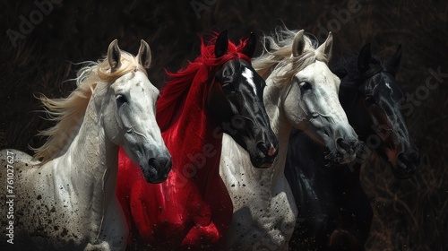 Four horses, white, red, black, and pale.