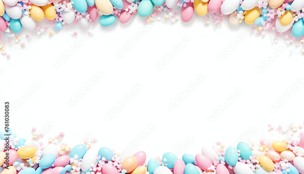 Pastel Colorful Easter Eggs Frame, Copy space center white background Pastel Colorful Easter Eggs Frame, Copy space center white background