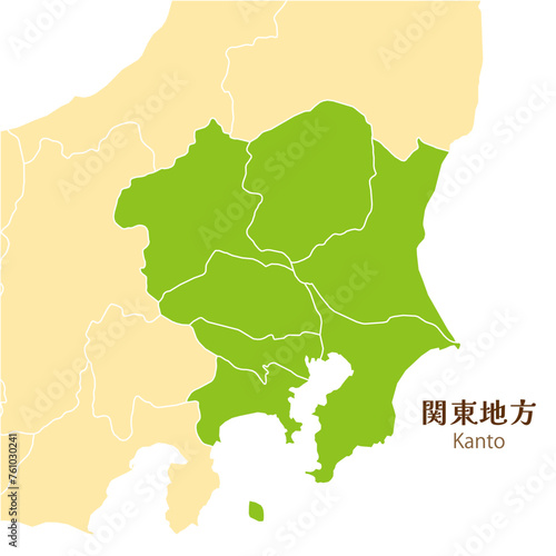 日本の関東地方、関東地方の各県と周辺の地図