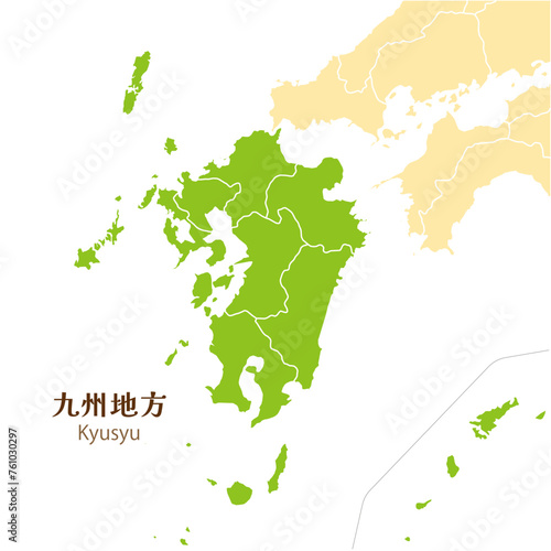 日本の九州地方、九州地方の各県と周辺の地図