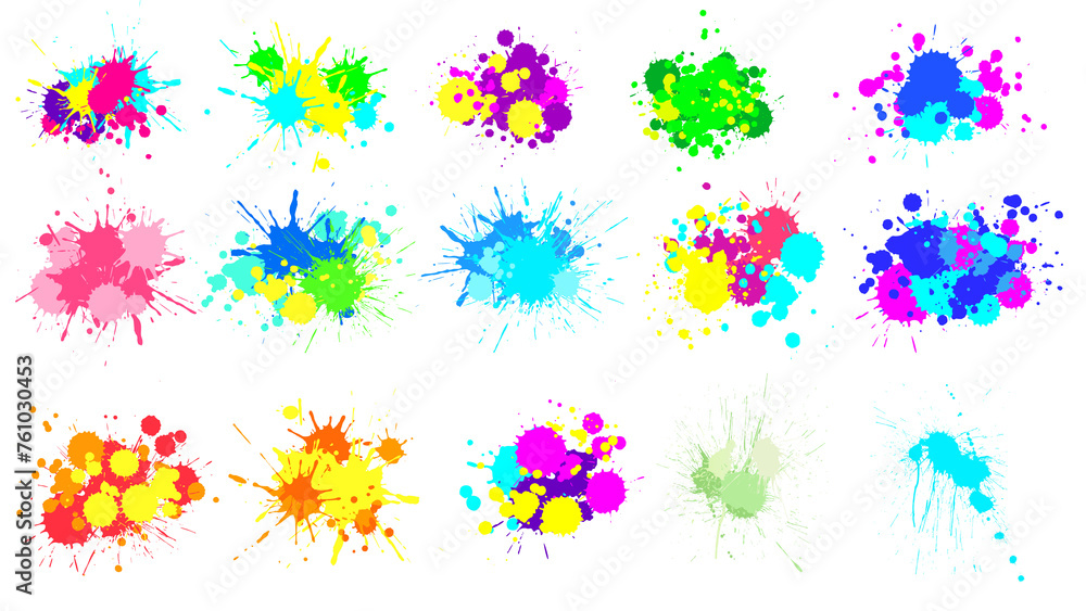 Colour Paint Graphic Set, splash pattern vector illustrations Stock