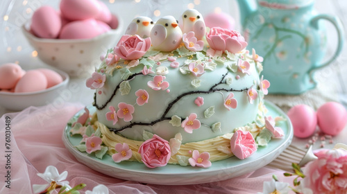The intricately decorated Easter cakes take center stage on the table with intricate fondant icing and intricate designs making them almost too beautiful to eat.
