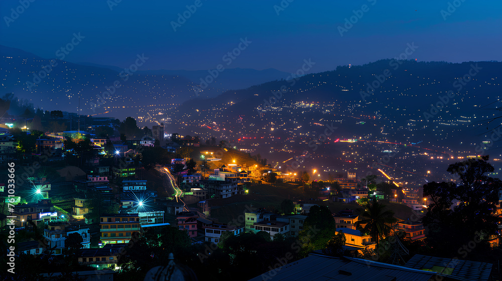 A city at night with many tall buildings and a river in the background. The city is lit up with lights, creating a warm and inviting atmosphere A city at night with many tall buildings and a river in the background. The city is lit up with lights, creating a warm and inviting atmosphere