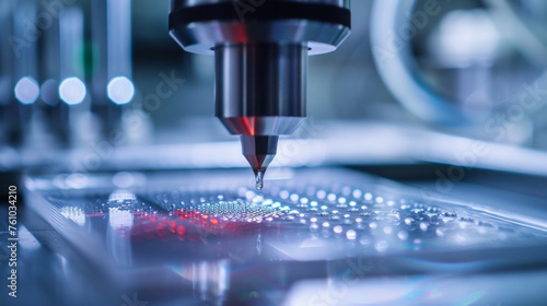 A macro shot of a thin graphene sheet being carefully p onto a silicon wafer highlighting the precision and delicacy required in handling advanced electronic material.