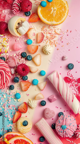 Pop art-inspired imagery captured in the luscious spread of sugary delights 3D rendering illustration, minimalistic