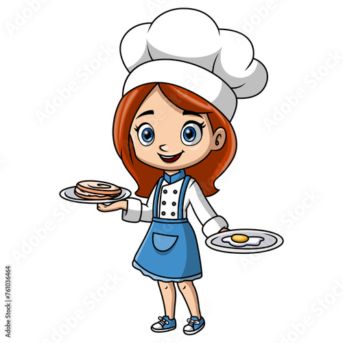 girl cartoon wearing costume chef