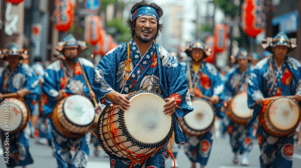 Fototapeta premium During Golden Week, traditional cultural performances such as taiko drumming and dancing are held throughout the city.