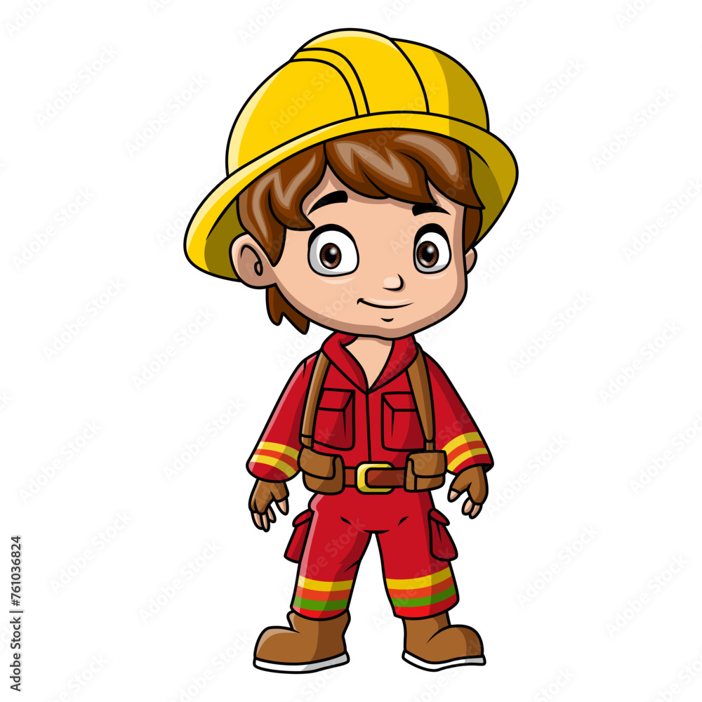 Boy cartoon wearing costume fire fighter Boy cartoon wearing costume fire fighter