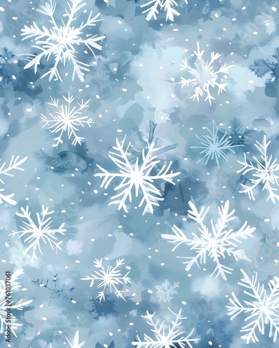 Snow flakes pattern seamless graphic design vector illustration  soft brush strokes  cold blue colors  
