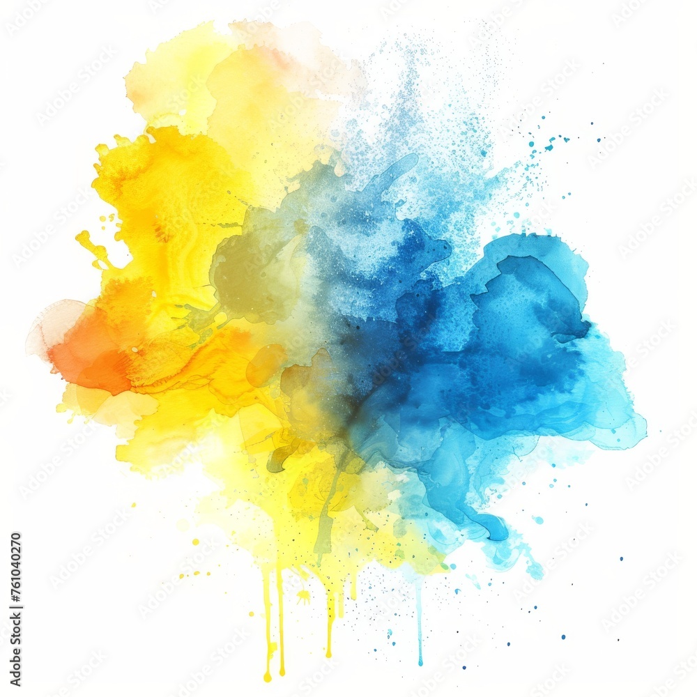 Cool blue and warm yellow watercolor merge, symbolizing the meeting of sky and sun.