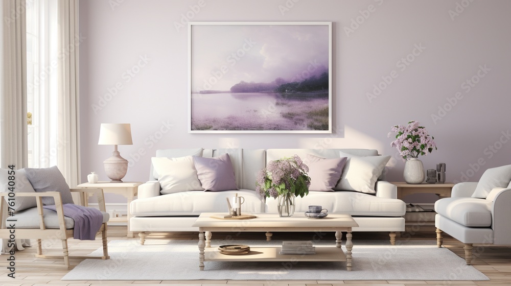Modern trending interior of living room with aesthetic setting and background  - obrazy, fototapety, plakaty 