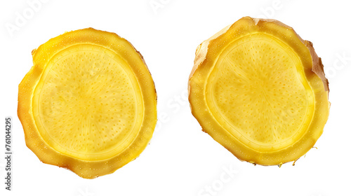 Yellow ginger root slice isolated on white background, top view © Ziyan Yang