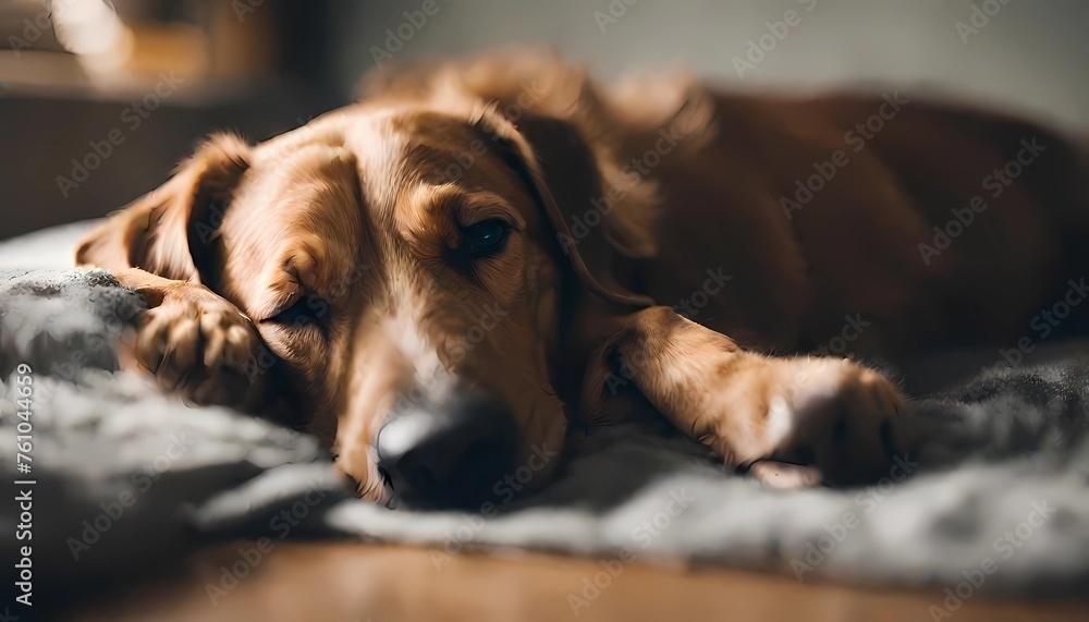 Portrait of a cute golden retriever lying on the floor, Generative AI illustrations. Portrait of a cute golden retriever lying on the floor, Generative AI illustrations.