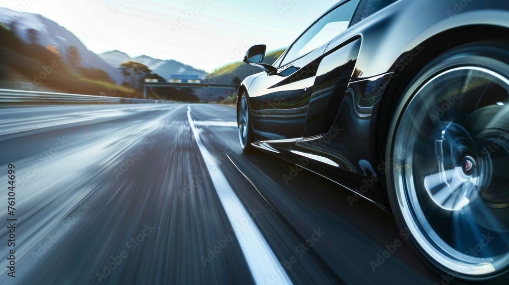 A highend sports car speeding down an empty highway embodying the ultimate freedom and status symbol for the elite. A highend sports car speeding down an empty highway embodying the ultimate freedom and status symbol for the elite.