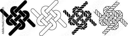 Outline silhouette Friendship rope knot icon set