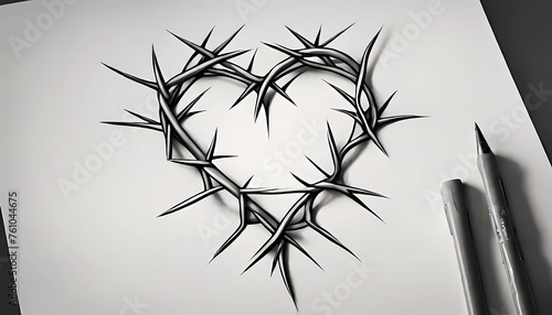 Heart with crown of thorns on white background  Generative AI illustrations.