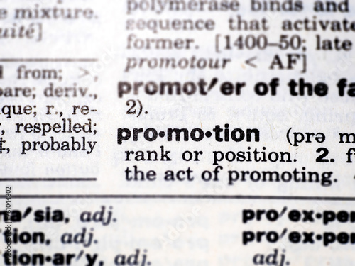 Closeup of the word promotion in the dictionary