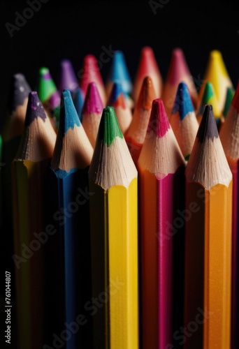 The selective focus emphasizes the details of the pencils in the foreground 