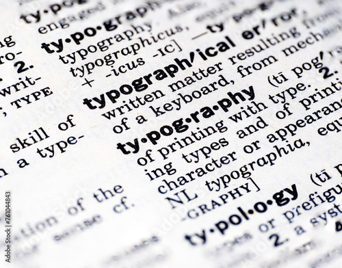 Closeup of the word typography in the dictionary