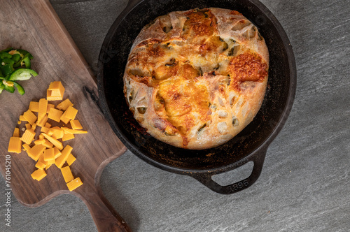 Sourdough bread with cheese and spicy jalapeño 