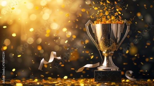 golden trophy and confetti background