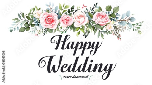 Floral concept vector collection of "happy wedding" frames.