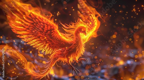 A 3D phoenix rising from the ashes.