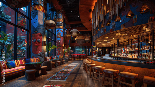 Vibrant Ethnic Bar Interior with African-inspired Decor © lin
