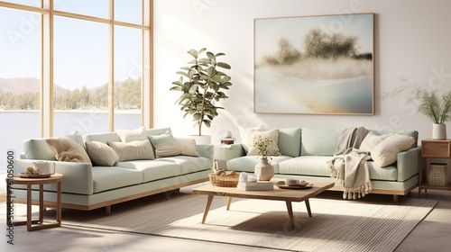 Modern living room interior composition with aesthetic setting and background  © john258