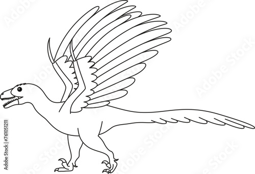 Utahraptor coloring page. Cute flat dinosaur isolated on white background