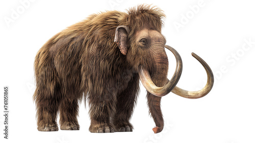 mammoth, prehistoric mammal isolated with shadow on white background