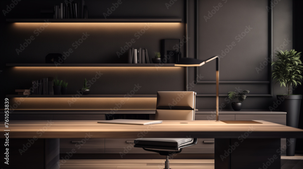Sleek Modern Home Office with LED Shelf Lighting and Minimalistic Design Sleek Modern Home Office with LED Shelf Lighting and Minimalistic Design