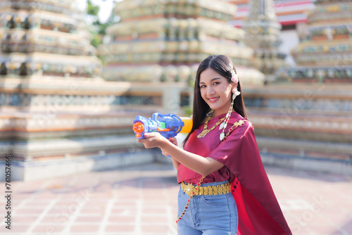 asian woman with Songkran festival