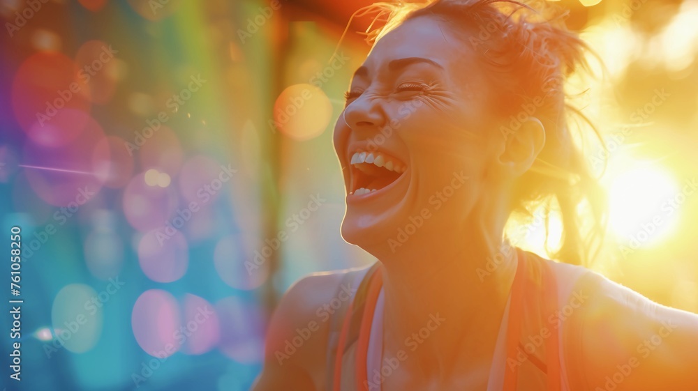 close up shot. A happy, confident young woman bathed in the vibrant morning sunlight. She is smiling to the side, revealing her bright, healthy teeth. health, dental care, insurance concept. close up shot. A happy, confident young woman bathed in the vibrant morning sunlight. She is smiling to the side, revealing her bright, healthy teeth. health, dental care, insurance concept.