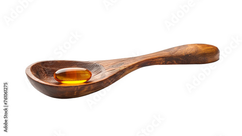 Wooden spoon with vitamin E pills, isolated on transparent background png. Pharmaceutical and medical themed design template.