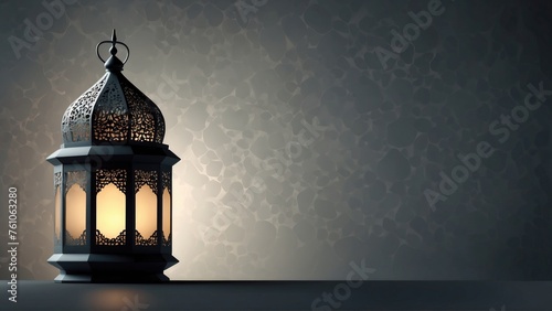 A lantern with light inside. Abstract background. Large copy space, suitable for holiday greeting cards. Generative AI