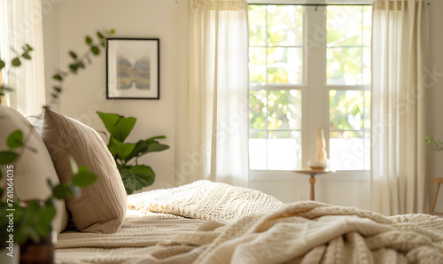 Cozy bedroom corner with clight and decor, Generative AI  © simba kim