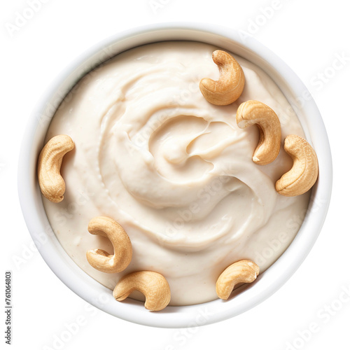 Bowl of cashew cream with nuts top view isolated on transparent background Remove png, Clipping Path, pen tool