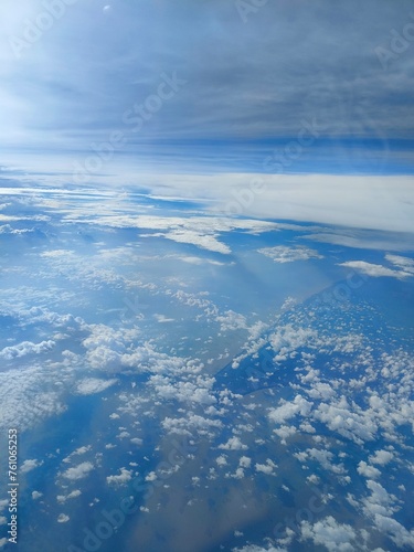 background view of clouds in the sky, taken from an airplane window