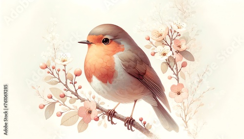 Illustration of Robins in Spring